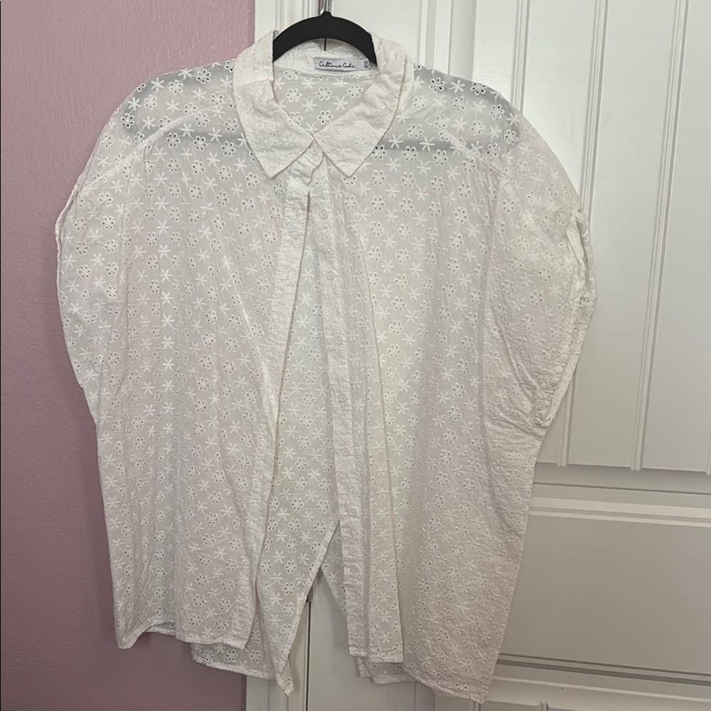 White Eyelet Button Down with Peter Pan Collar